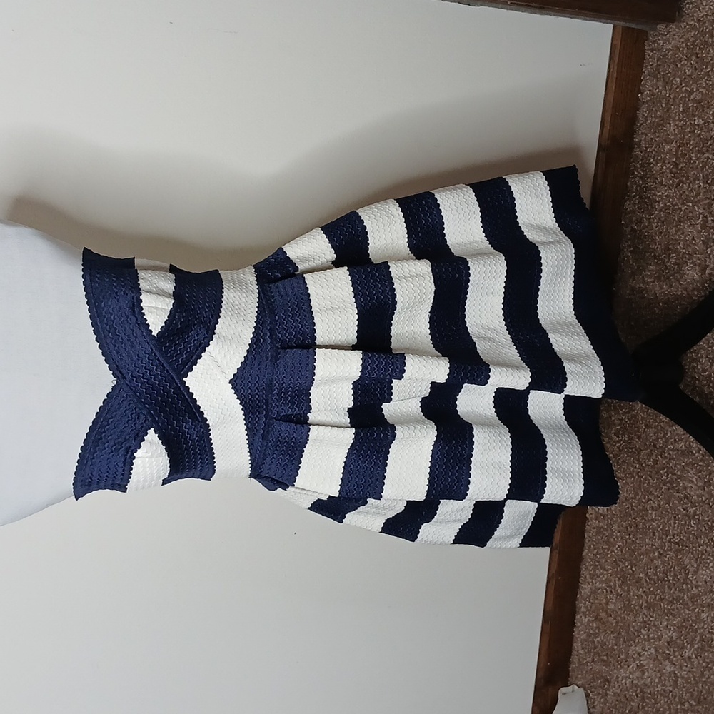 NWT SANS SOUCI blue and white striped fit& flare mini dress size large